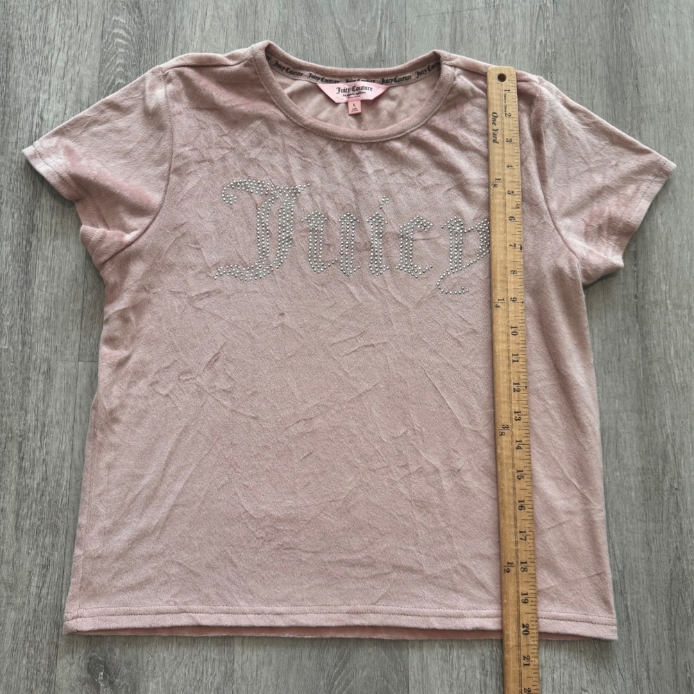 Y2K Juicy Couture Pink Velour Pajama Sleep Set Rhinestone Logo Tee & Shorts L/S - Picture 3 of 10